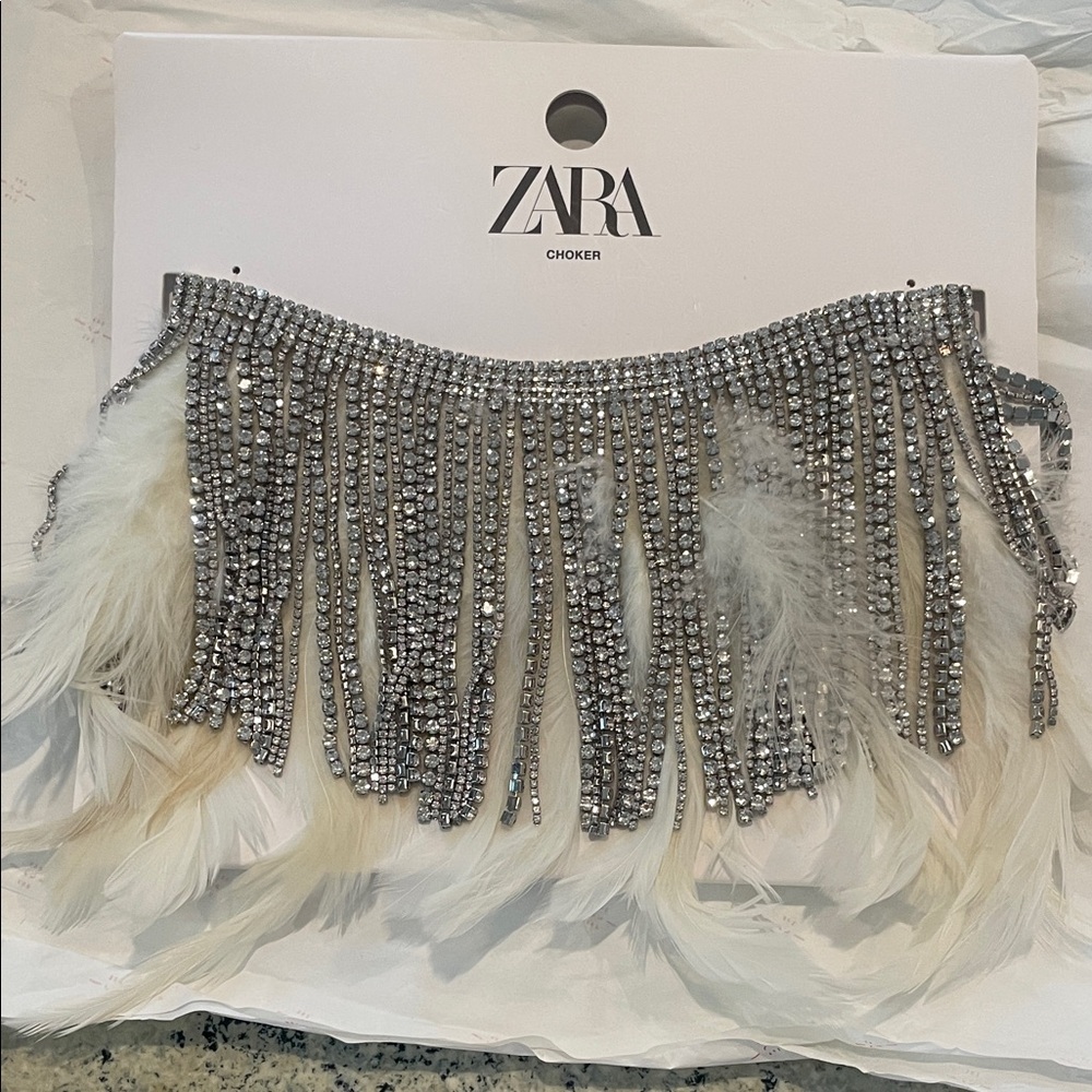 Zara Rhinestone and Feather Choker